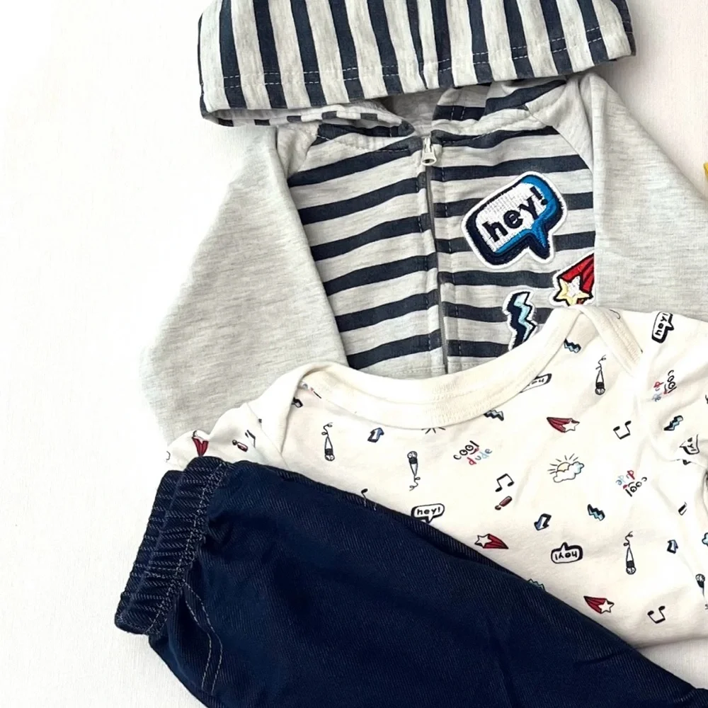 WeePlay 12M Baby Boy 3 Piece Clothing Set Striped Hoodie Bodysuit Bottoms